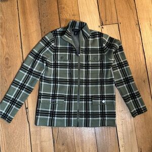 Rachel Zoe Womens Green Black Plaid Zip Up Sweater jacket